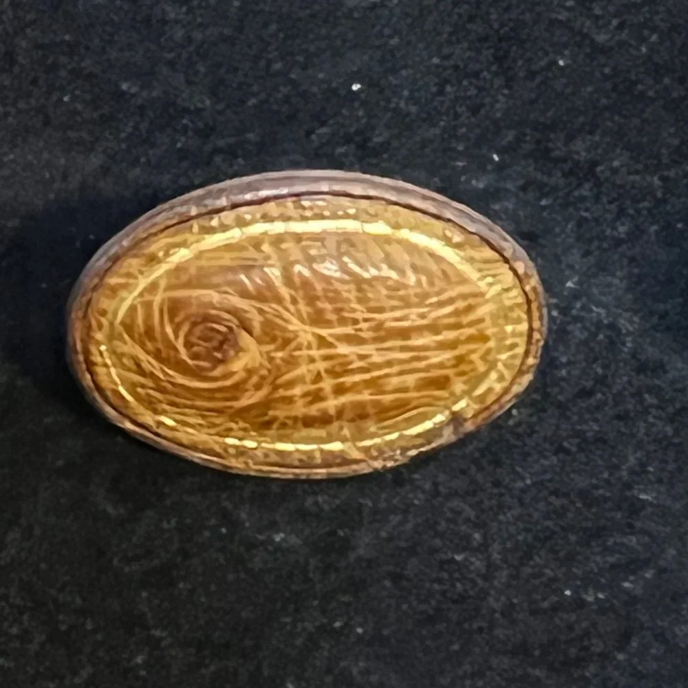Vintage Buxton Oval Gold Tone Brown Faux Leather Cufflinks (2852)